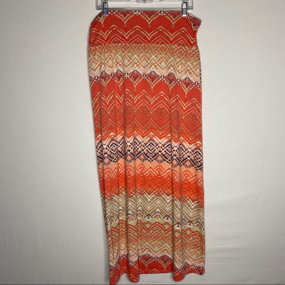 Maurices Orange Cream Chevron Print Stretch Maxi Skirt XL
